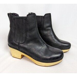 Frye And Co. 8.5 Leather Boots Booties Odessa Chelsea Black Wood Clog Heel Boho